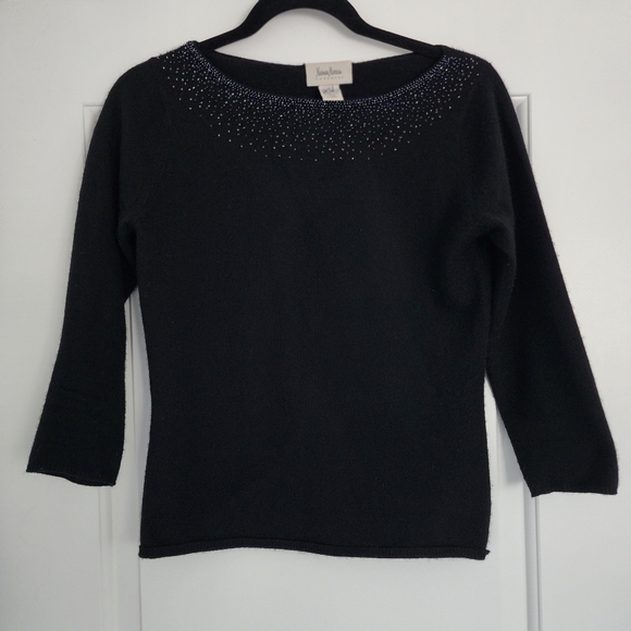 Neiman Marcus Cashmere Beaded Boatneck 3/4 Sleeve Sweater S - Picture 5 of 6
